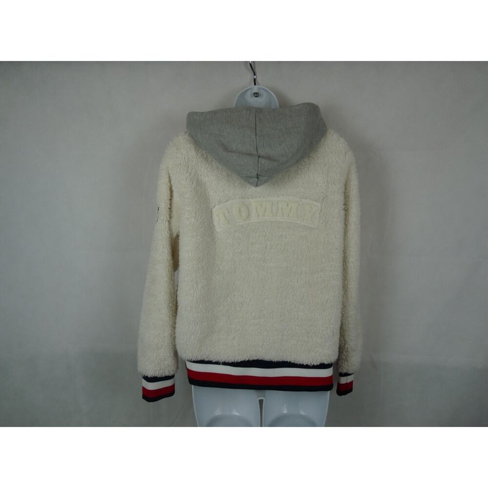 Tommy Hilfiger White Fur with Red/Blue Stripe Hoodie Full Zipper Jacket Size S/P - Picture 5 of 10